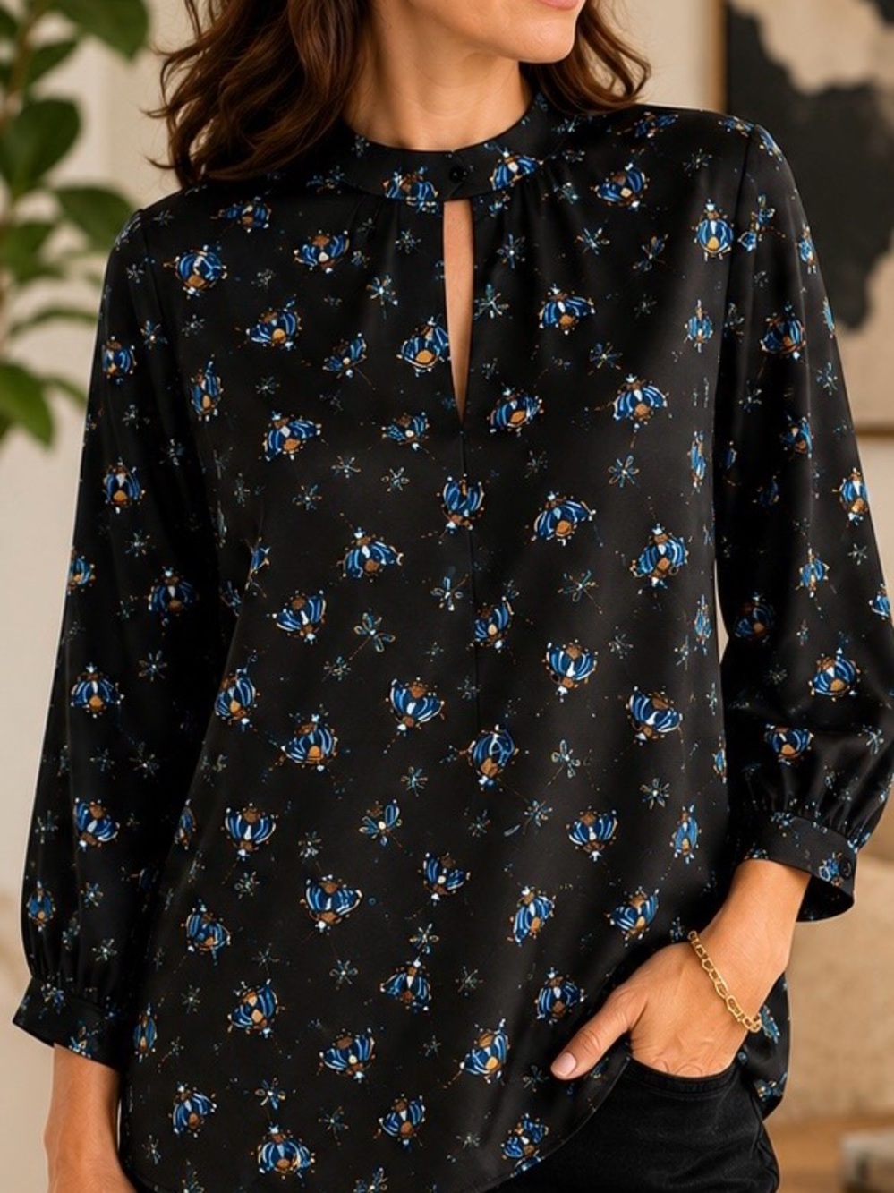 WE Blue Dragonfly Print Blouse | Size Large